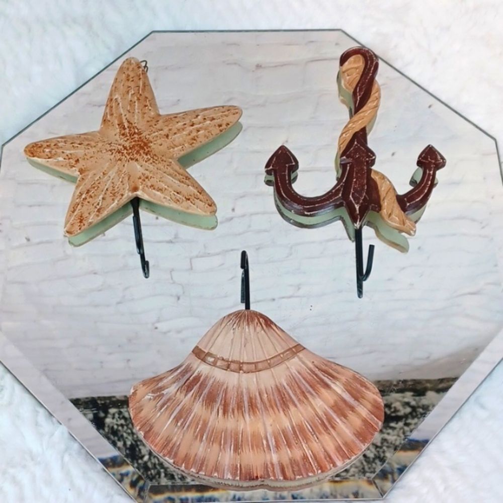 Beach 3 Piece Shell Star Fish Anchor Hook Set 3